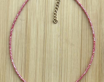 Pink Seed Bead Choker, CZ Seed Bead, Fuchsia Pink, Dainty Seed Beads, Minimalist Seed Bead Choker, Adjustable, Guava Pink, Gift for Holidays