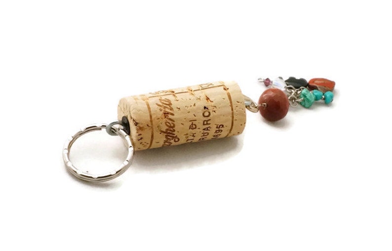 Wine Cork Keychain Key Chain With Goldstone Bead Gemstone Etsy