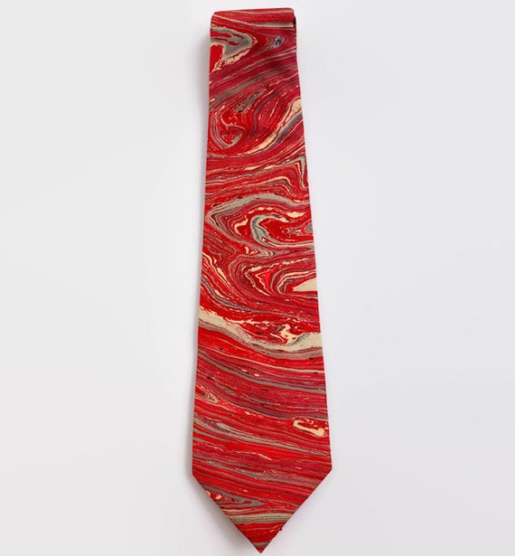 Father's Day Gift,  Marbleized Vintage Tie, Hand Marbled, Men's Neck Tie, Men's Dress Tie, 100% Silk Tie, Men's Handmade Gift