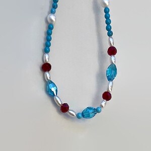 Crystal, Pearl, Turquoise, Mother of Pearls Beaded Choker Necklace,Handmade Necklace, Adjustable Gemstone Necklace,Gift For Friend,Teen gift