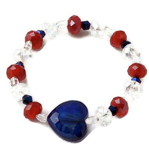 Patriotic Jewelry / July 4th Jewelry/ Red,White and Blue Bracelet, Earrings in Crystals and glass bead heart/ Holiday Jewelry image 1