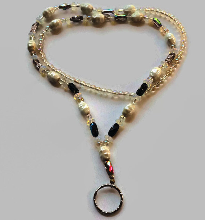 White ID Badge Lanyard Necklace Glass Bead Lanyard Fancy Etsy