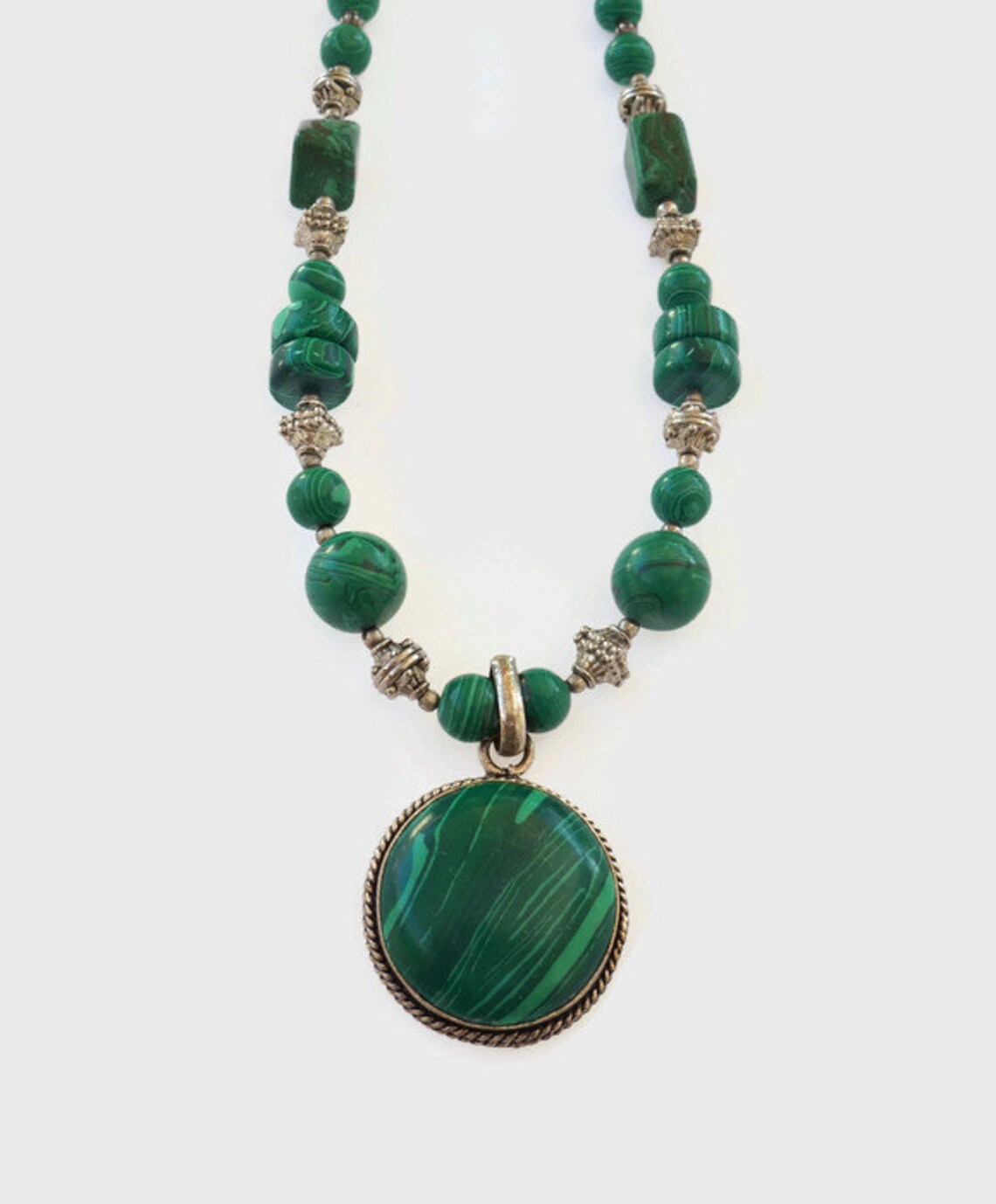 Power Gemstone Long Beaded Necklace - Malachite