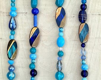Blue Glass Bead Sun Catchers, Drift Wood, Dark and Light Glass Beads, Garden Decor,Outdoor Sun Catcher,Glass Beads Wall Hanging,Mother's Day