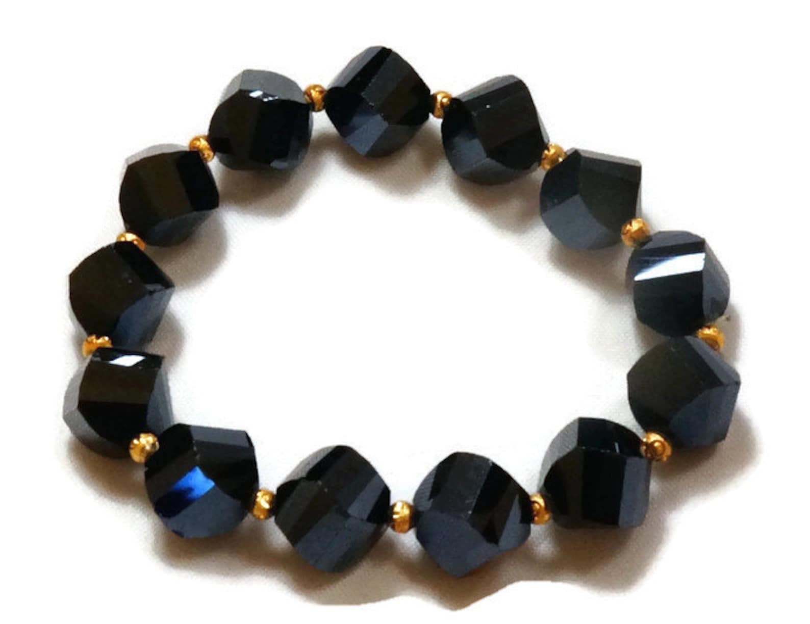 Black Bead Bracelet / Beaded Bracelet / Black and Gold Bead Etsy