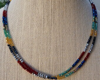 Multi color Chinese Crystal two strands necklace / Crystal Necklace /  Two strands Necklace