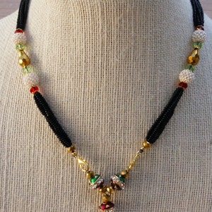 Ethnic style Necklace / Black beads and pearl beads Necklace / Adjustable necklace