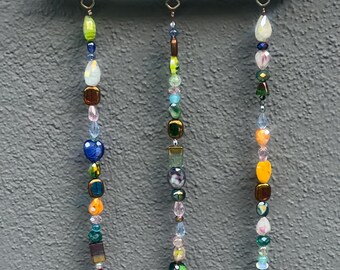 Sun Catchers, Colorful Glass Beads, Window Decor, Garden Decor, Wall Accent, Mother's Day gift, One of a kind,3 Strands, Natural Drift wood.