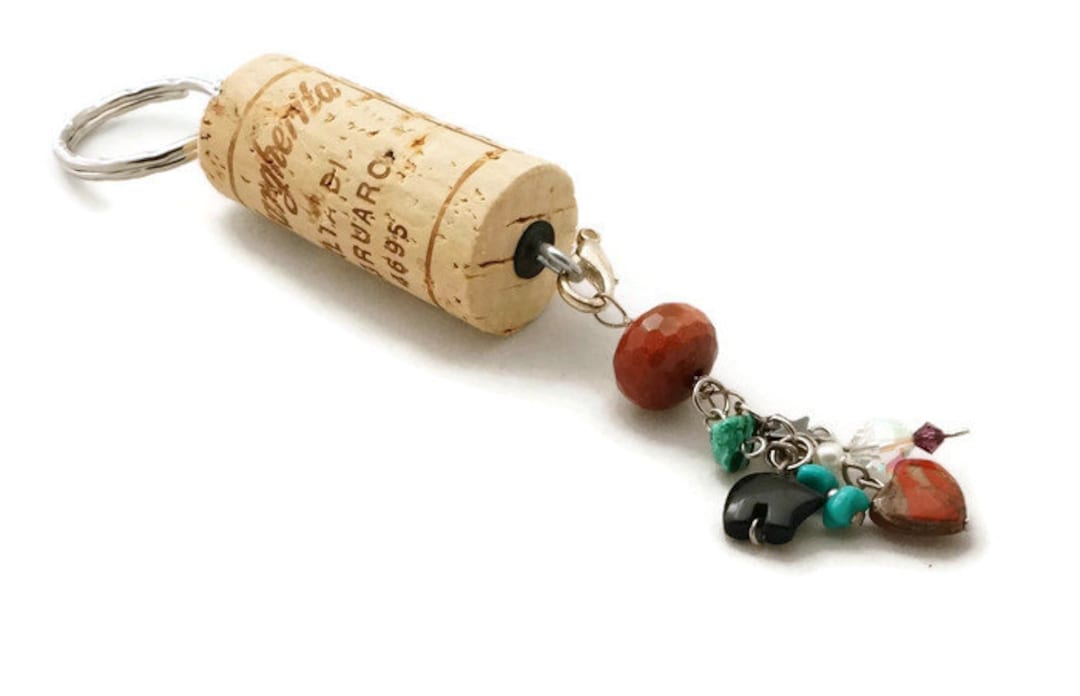 Wine Cork Keychain Key Chain With Goldstone Bead Gemstone - Etsy