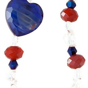 Patriotic Jewelry / July 4th Jewelry/ Red,White and Blue Bracelet, Earrings in Crystals and glass bead heart/ Holiday Jewelry image 4