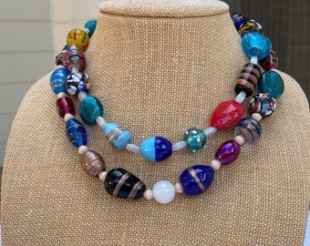 Multi Color Chunky Statement Necklace, Two Strands Chunky Necklace, Big Bold Necklace, Unique gift, Big Glass beads Necklace, Gypsy Style