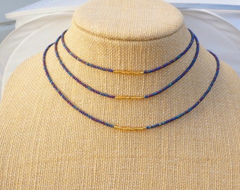 Seed Bead Chocker, Blue Chocker, Minimal Necklace, Layer Necklace, Beaded Chocker, Seed Bead Necklace, Dark Blue Seed Beads, Tiny Beads