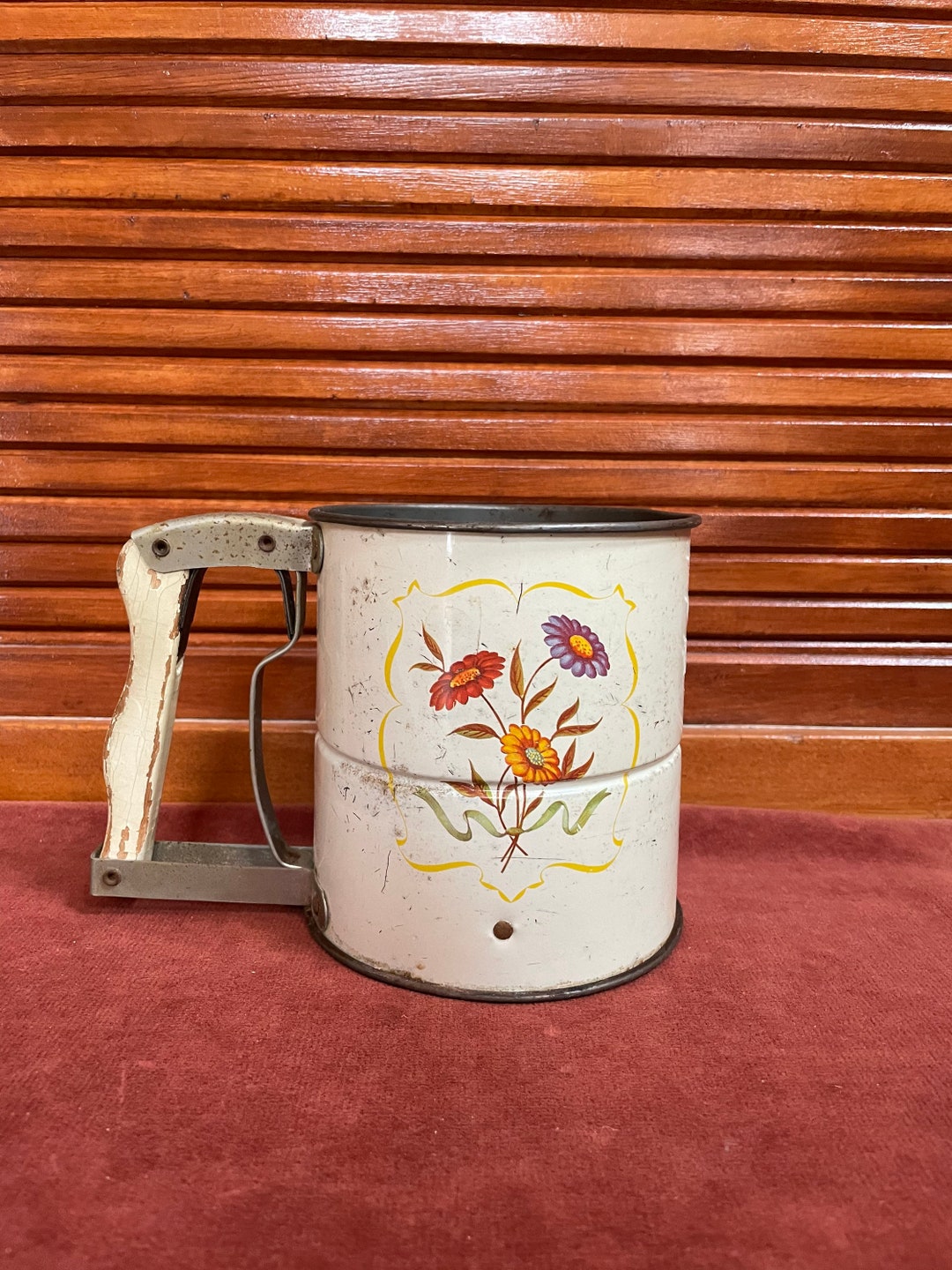 Vintage Flour Sifter Handi Sift Floral Pattern Etsy