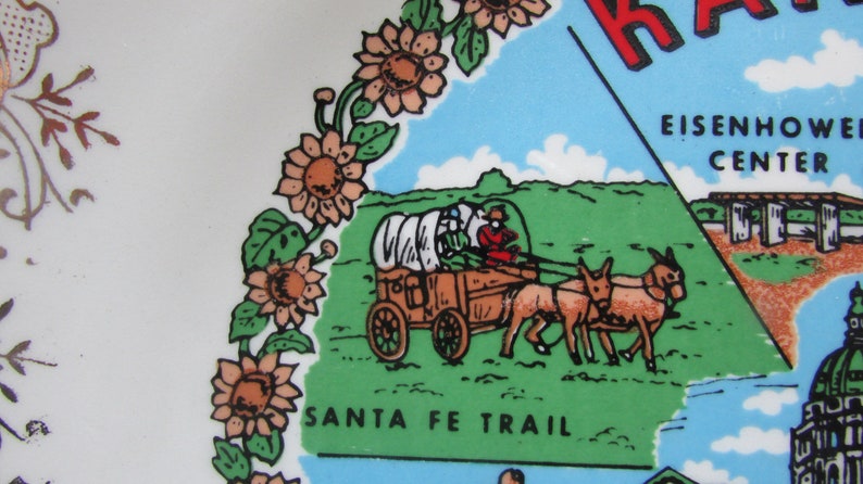 Vintage Kansas Souvenir State Plate Hand Painted Sunflower State