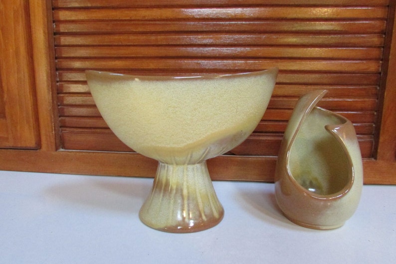 Vntg Frankoma Art Deco Vase and Votive Desert Brown Sold Together image 1