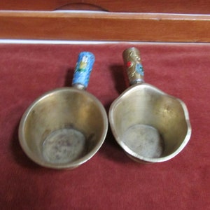 Vintage Brass Silk Iron with Cloisonne Handle Set of 2 Dragon-Flowers
