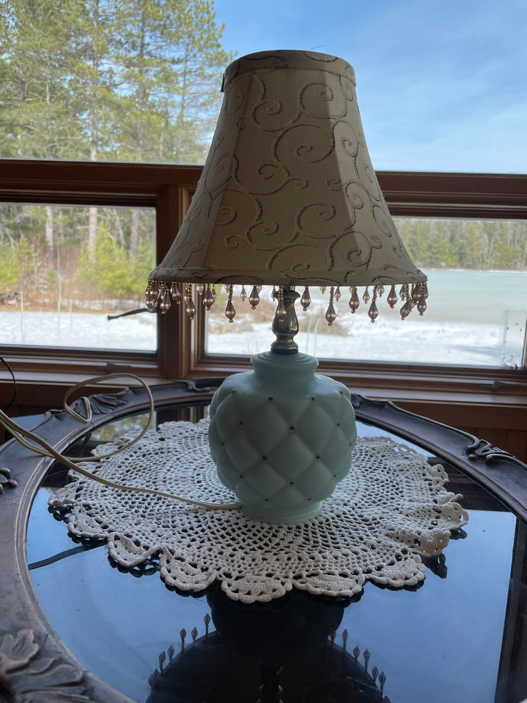 Vintage Baby Blue Glass Bedroom Table Lamp With Shade Etsy