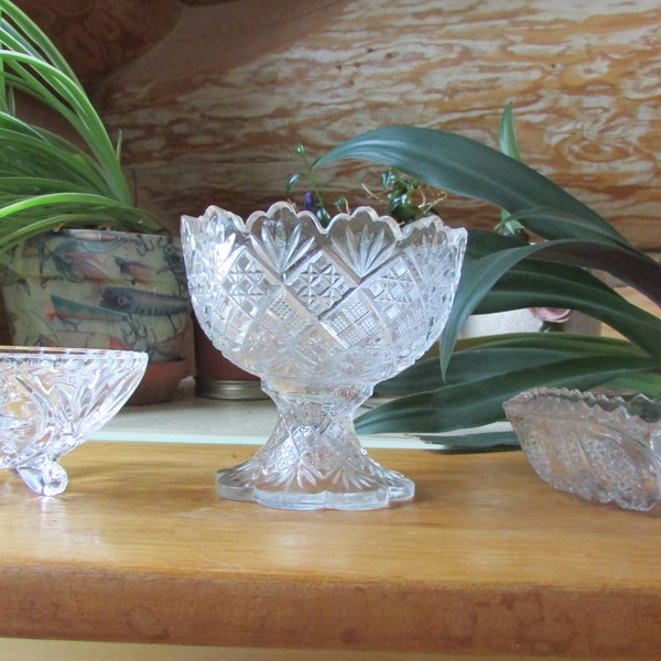 Vintage Decorative Clear Cut Glass Candy Dishes Bowls Set of 3