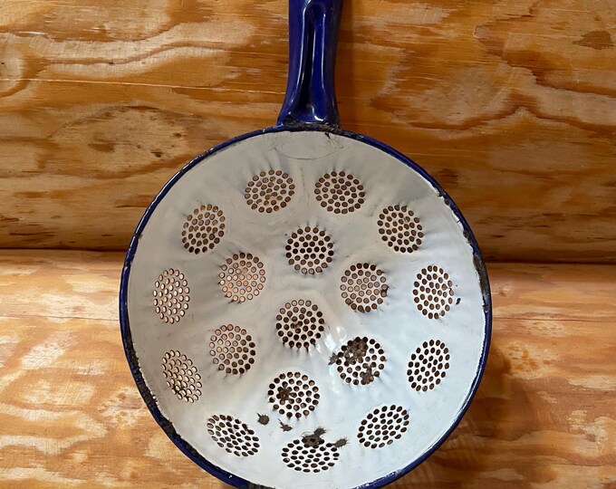 Vintage Blue and White Enamel Ware Collander - Etsy