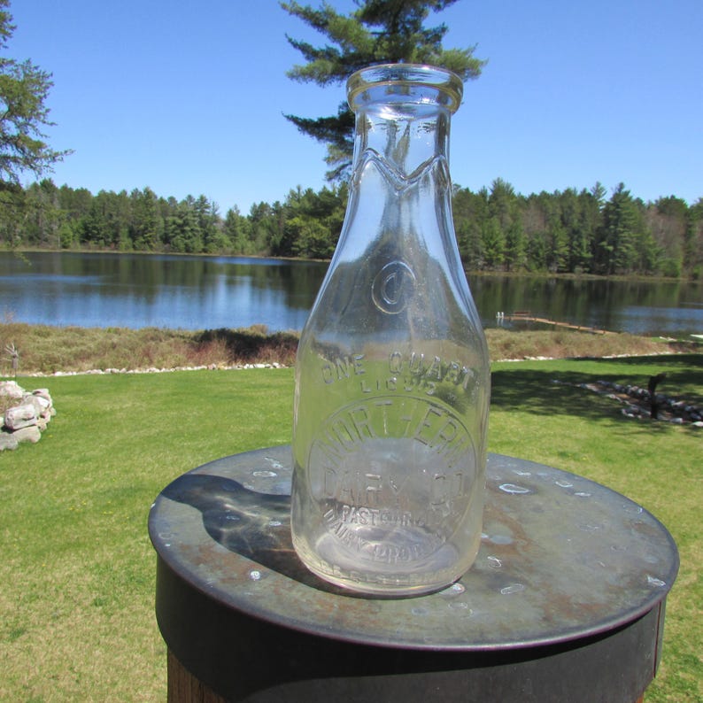 Northern Dairy Company Milk Bottle Vintage One Quart Vase Cottage Farmhouse