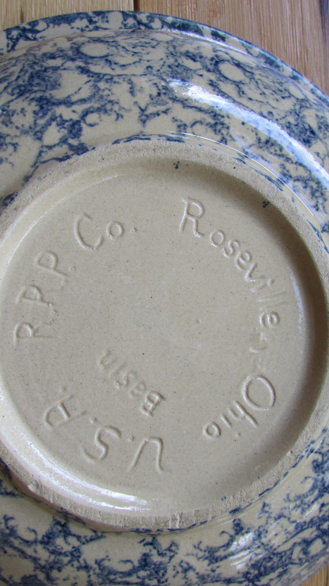 Roseville Ohio Pottery 12 Inch Basin Mixing Bowl Blue Etsy