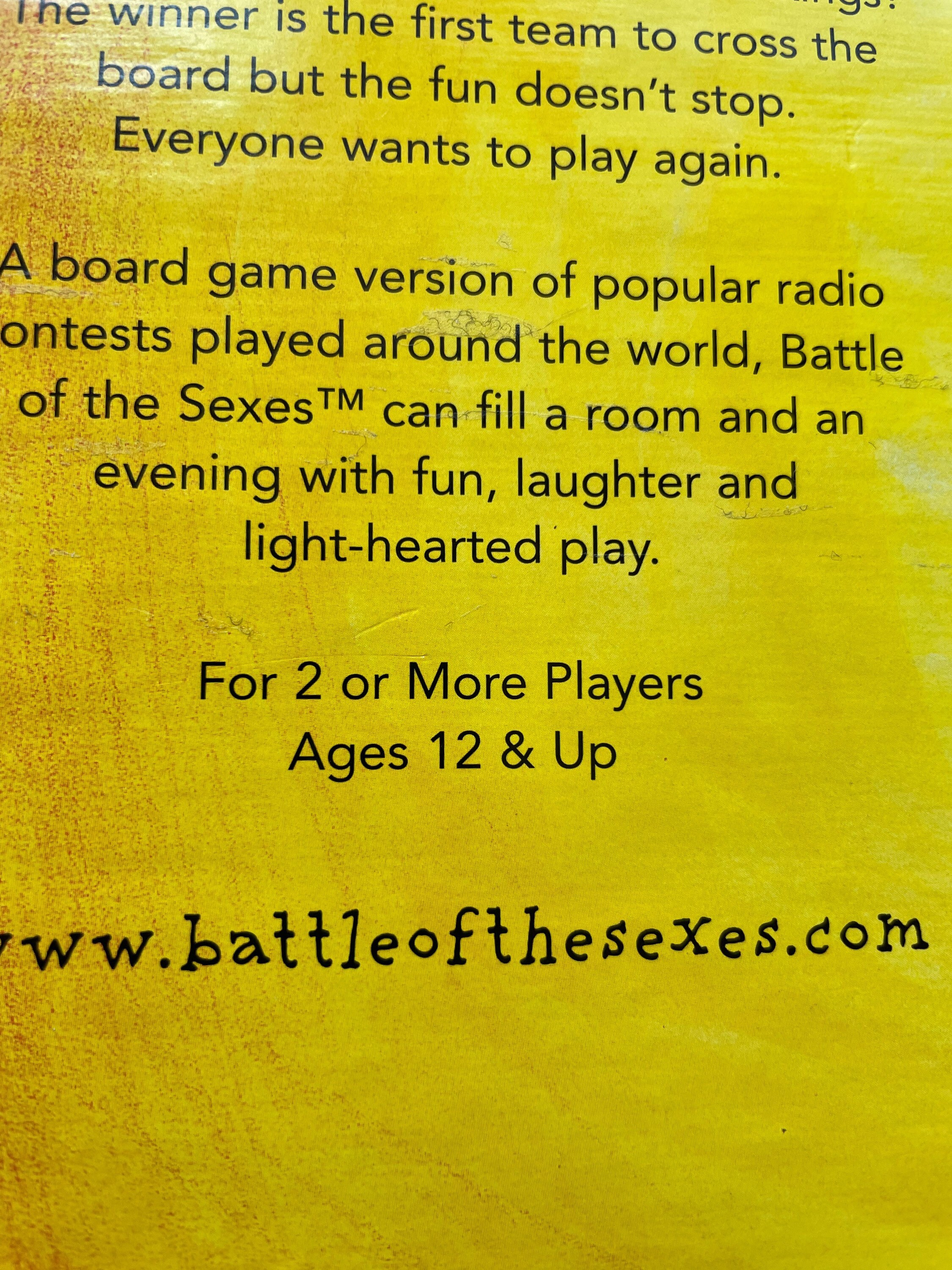 Battle of the Sexes Toplist card game, Board Game