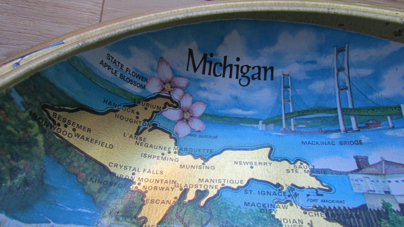 Vintage Metal Michigan Souvenir Bowl Collectible Display