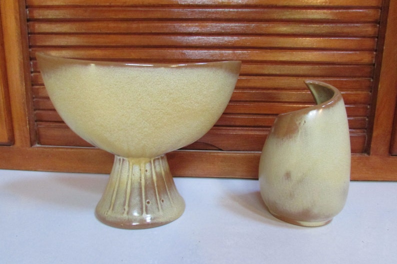 Vntg Frankoma Art Deco Vase and Votive Desert Brown Sold Together image 2