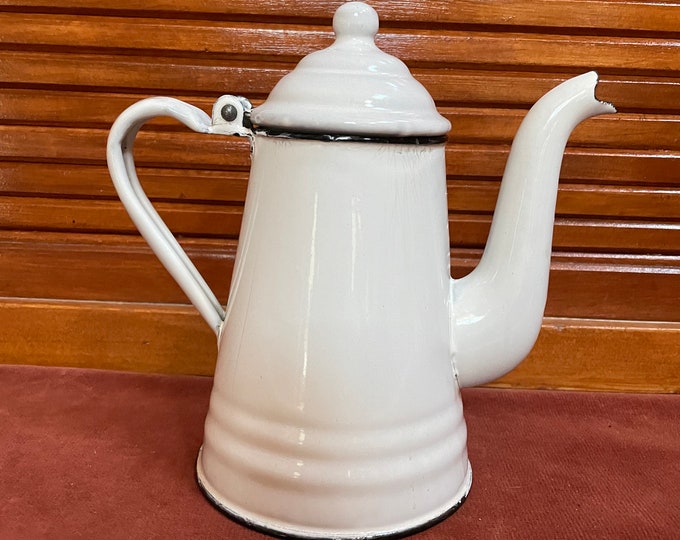 Vintage White Enamel Ware Coffee Pot Etsy