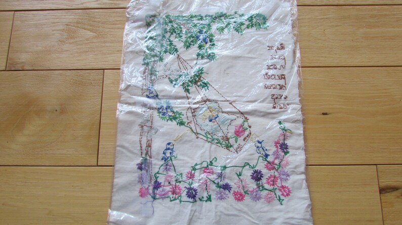 Vintage Newborn Embroidery Fabric Name Date Place Eyes Baby Swinging Girl