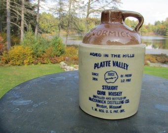 Platte Valley Straight Whiskey McCormick Distilling Co Crock Stoneware Wisconsin Jug