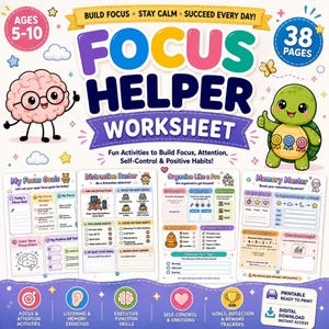 Quaderno di esercizi per bambini con ADHD dai 5 ai 10 anni - 38 pagine stampabili (download digitale)
