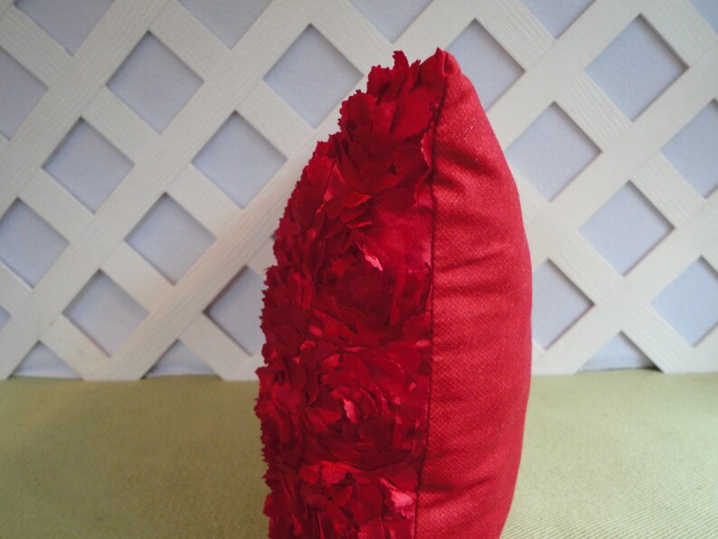 Silky Red Rosette Pillow / Red Roses Pillow / Red Pillow / Etsy