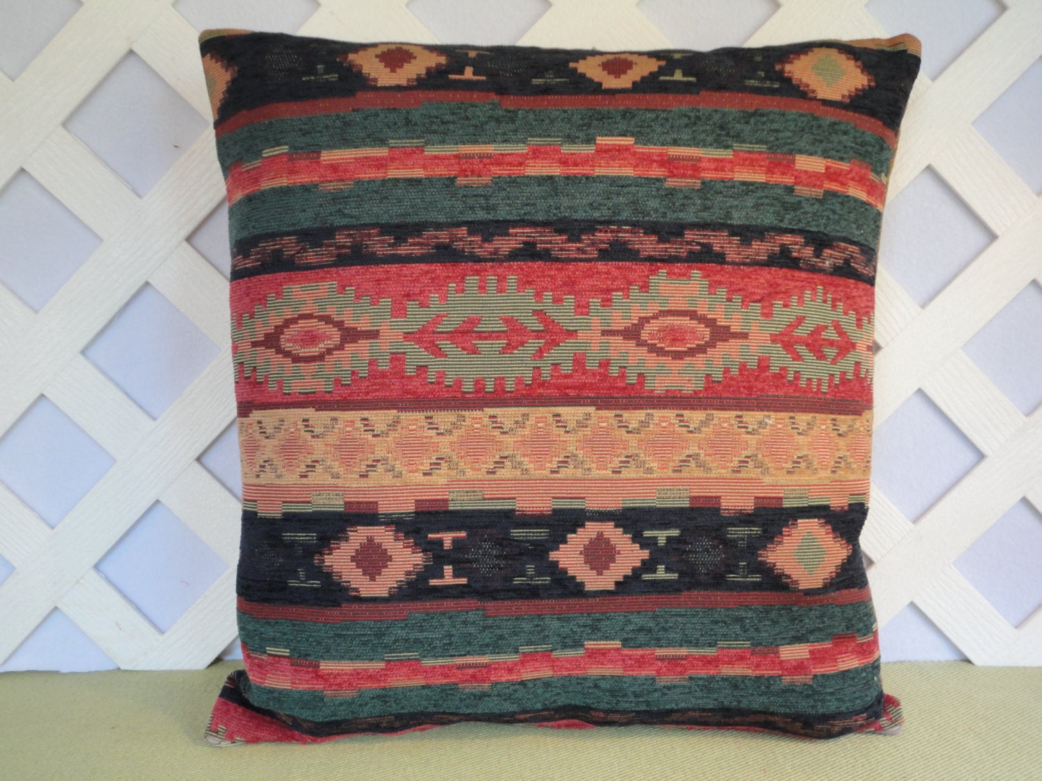 Tribal Pillow Cover in Navy Teal Coral / Aztec Pillow / Etsy