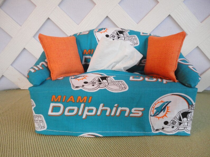 Miami Dolphins Tissue Box Cover In Sofa Shape Aqua Orange Etsy