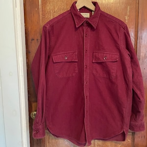 Vintage 90s L.L. Bean chamois cloth shirt cotton US made burgundy 15 1/2