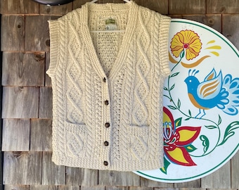 Vintage 90s Irish knit cable knit sweater vest by Kennedy of Ardara Small