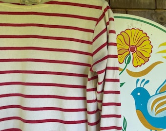 Vintage 90s L.L. Bean breton red and white classic long sleeve cotton shirt made in USA medium