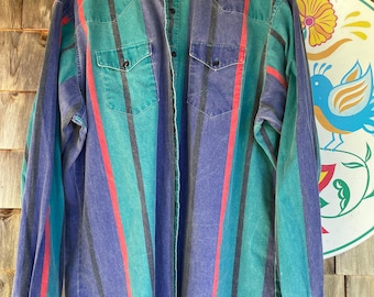 Vintage 90s Wrangler western wear shirt block color cowboy men’s 18x37