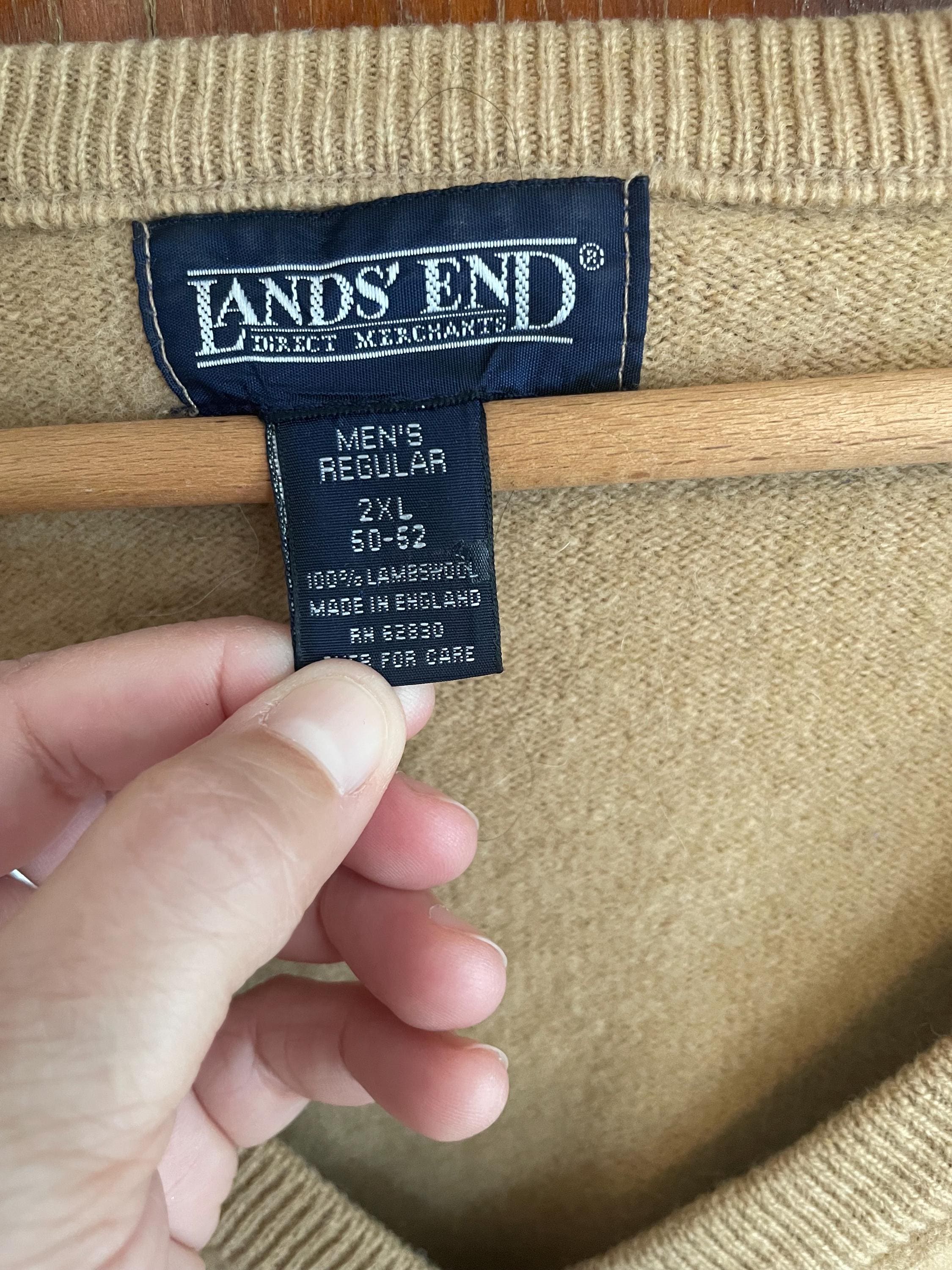Vintage 90s v-neck wool sweater by Lands End camel color lambswool 
