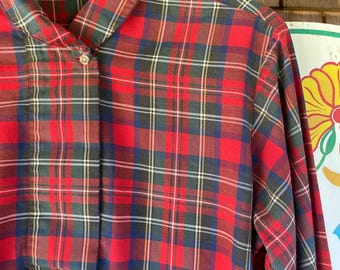 Vintage 90s L.L. Bean plaid cotton blend popover shirt women’s Medium