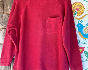 Vintage 90s L.L. Bean sweater raglan sleeves with own chest patch pocket knitwear cherry red women’s medium