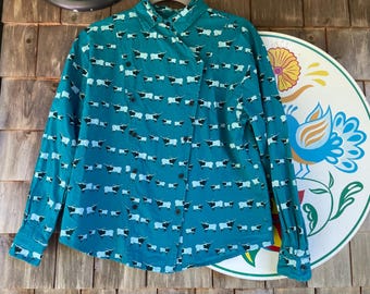Vintage 80s western wear blouse cowgirl steer turquoise shirt by Circle T by Marilyn Lenox
