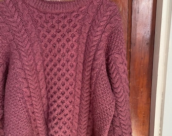 Vintage 90s L.L.  Bean cable knit sweater wool berry made in Ireland medium