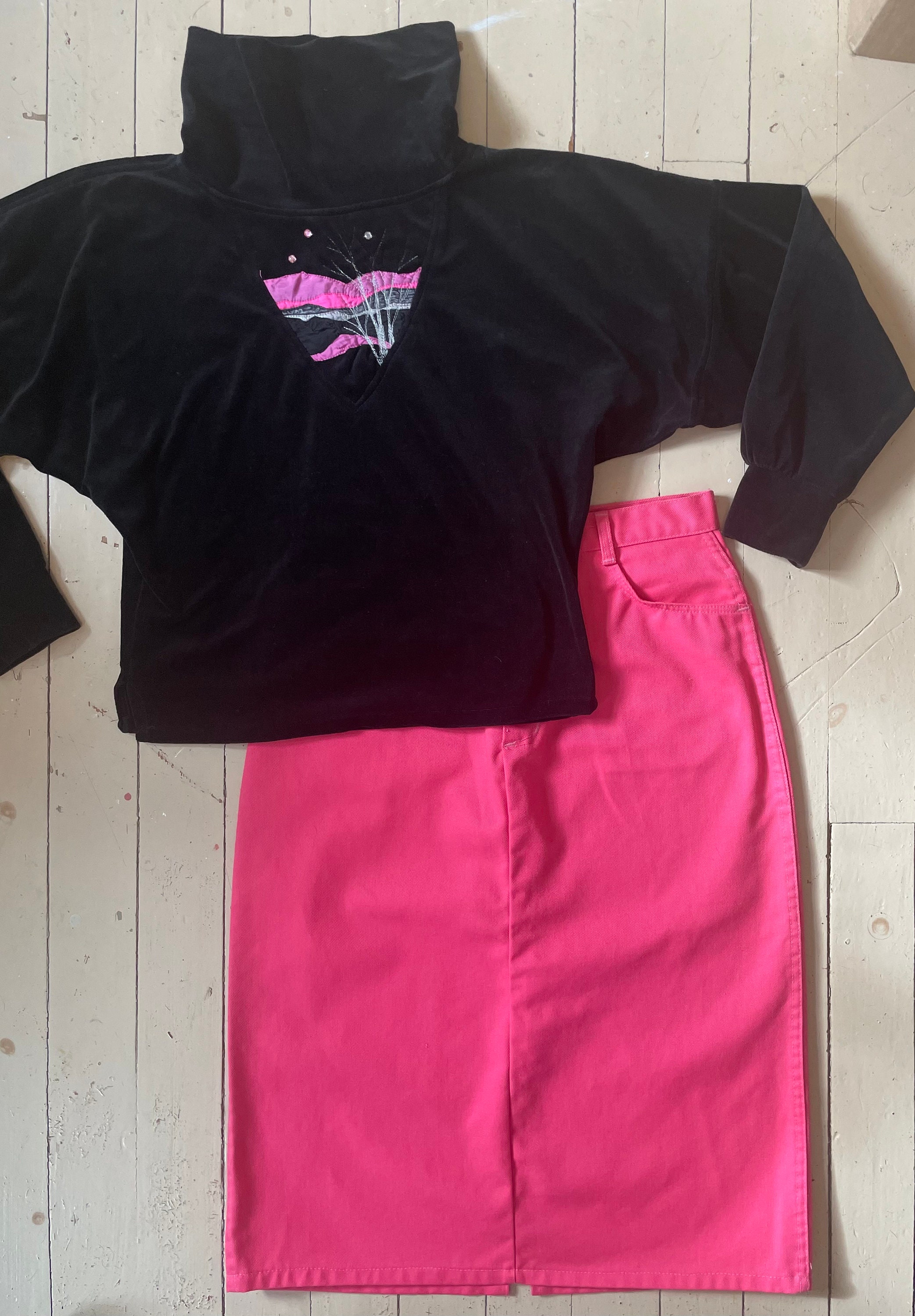 Madewell, Vintage 80s skirt jean skirt long by Madewell hot pink