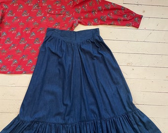 Vintage 80s denim prairie skirt