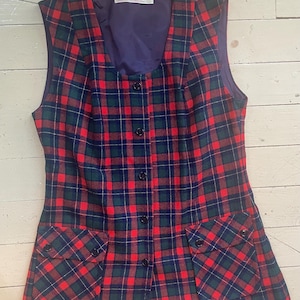 Chaleco a cuadros Young Pendleton vintage de los años 70 para mujer con bolsillos retro