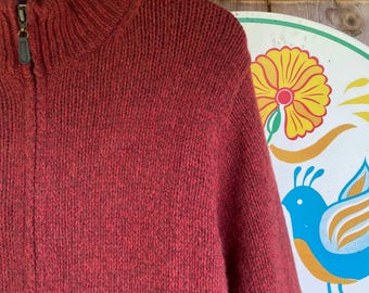 L.L. Bean flannel lined wool zip up sweater rag wool red medium