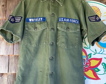 Vintage 70s Sateen OG 107 short sleeve shirt Air Force Vietnam era small