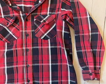 Vtg 90s Oshkosh B'gosh Blue Green & Black Plaid Cotton Flannel